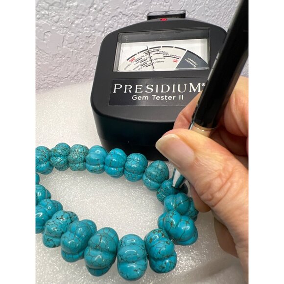 Carved Turquoise Melon Bead Necklace 17.5mm Sterling Silver Toggle Clasp 17" 197 - Picture 5 of 11